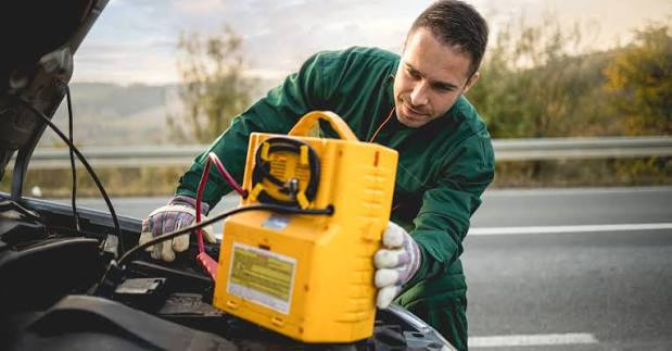 Portable jump-start battery pack connected to a vehicle battery